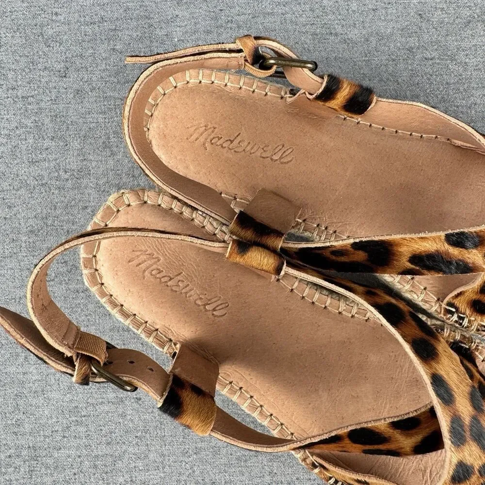 New‎ Madewell Sandals Womens 8.5 Brown Leather Animal Print Beachy Boho Resort
